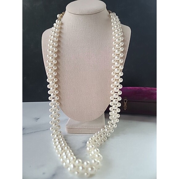 Faux Pearl Beaded Adjustable Necklace, Vintage - Picture 1 of 10